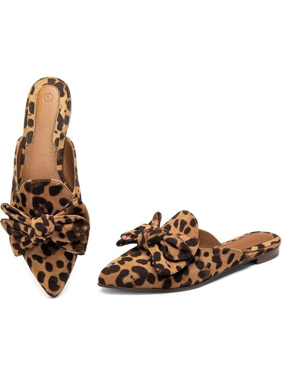 Shoes - Women's Leopard Suede Slip On Closed Pointed Toe Loafers Flats Mules & Clogs
